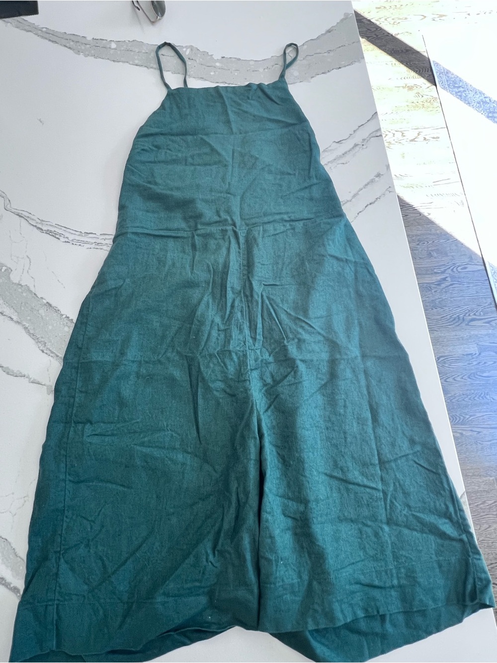 Free People Teal Green Linen-Blend Jumpsuit